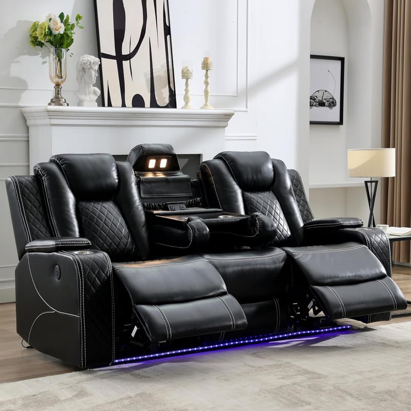 15 Black Leather Sectional With Led Lights[We Studied 31]