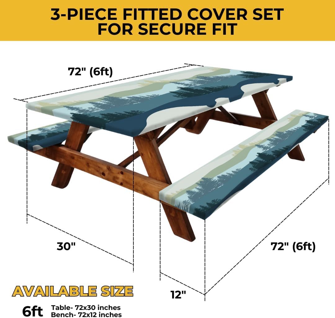 Windproof & Waterproof Picnic Table Cover Set – 6ft, Blue