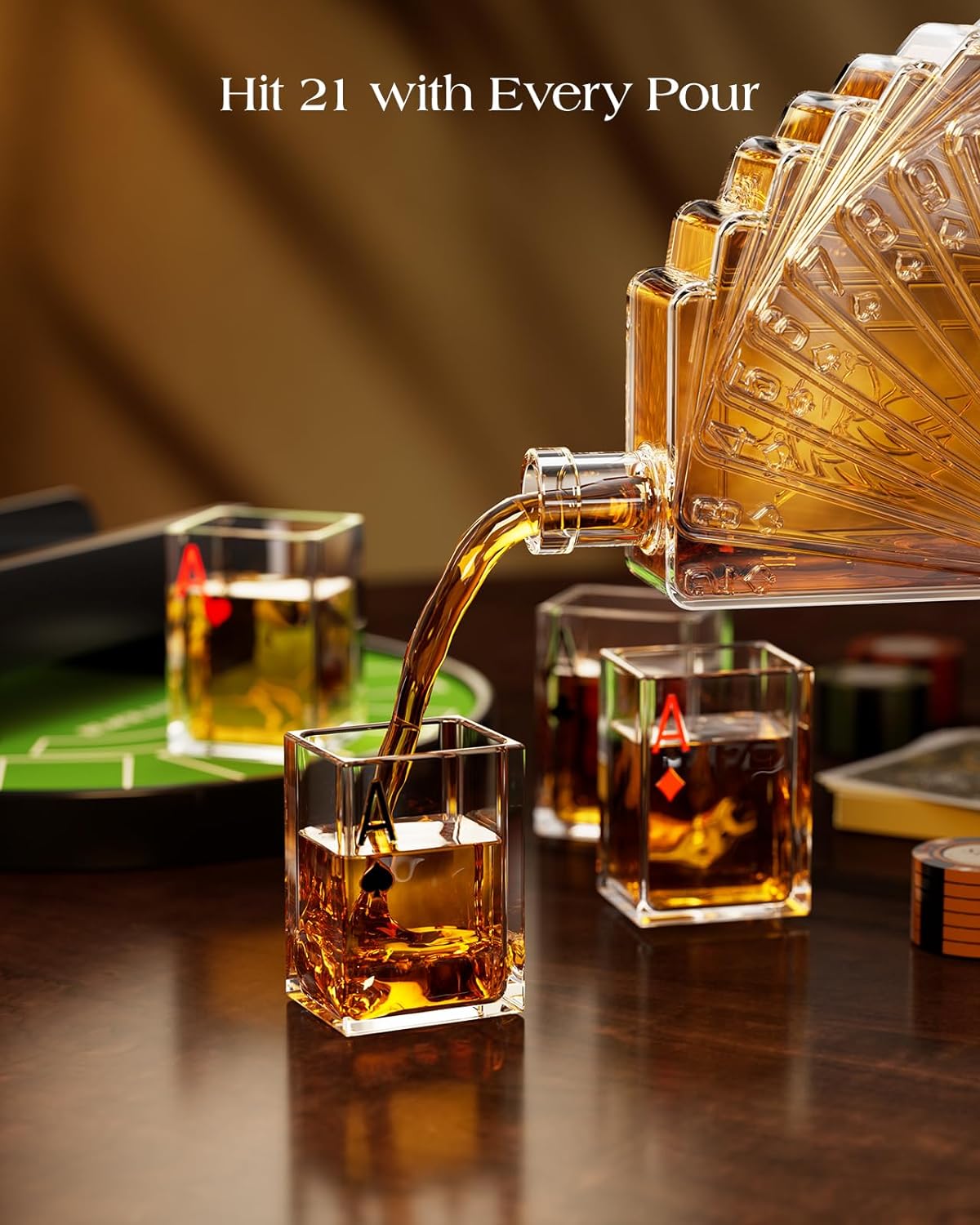 Casino-Style Whiskey Decanter Set – 37.2 Oz with 4 Glasses