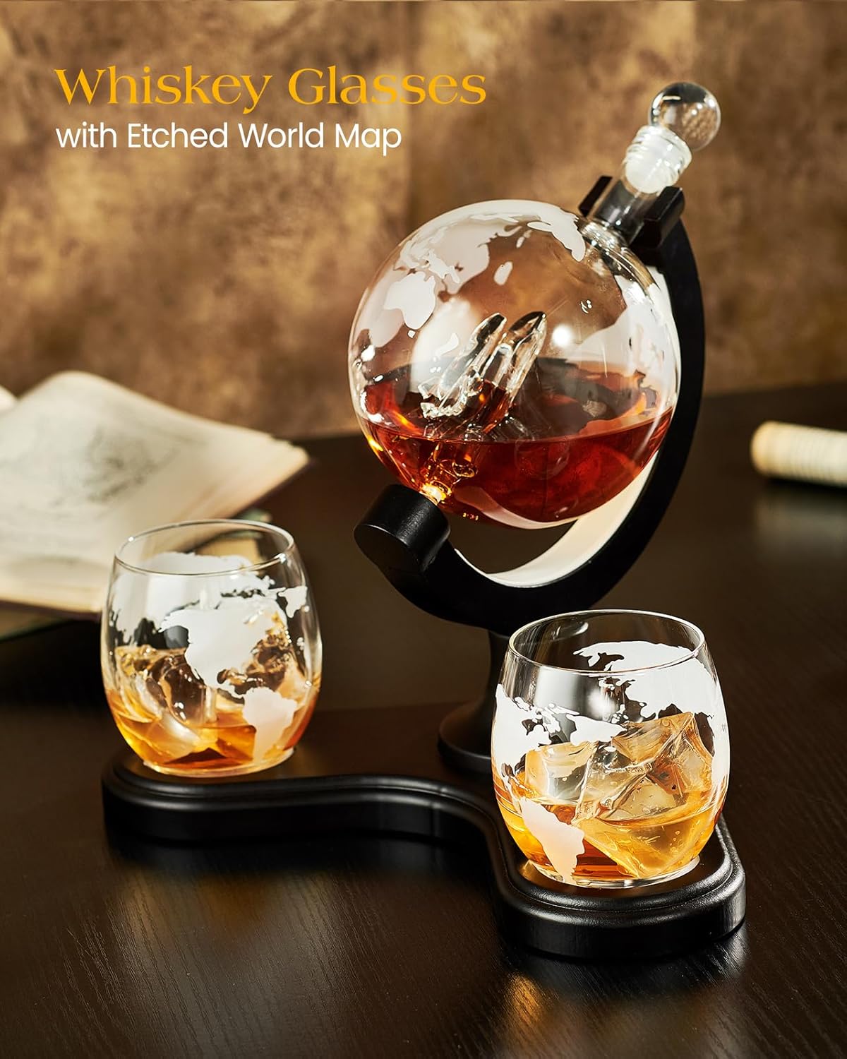 Light Up Whiskey Globe Decanter Set for Men - Cool Gift