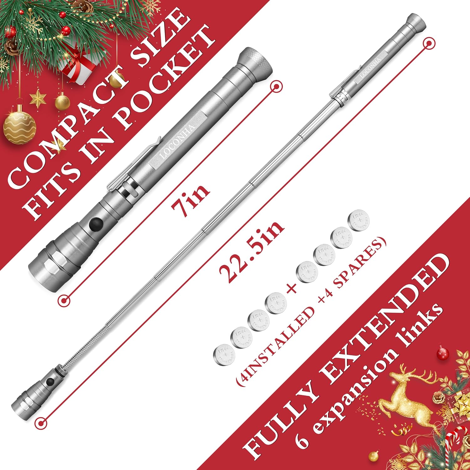 Telescoping Magnetic Pickup Tool with LED Lights for Men
