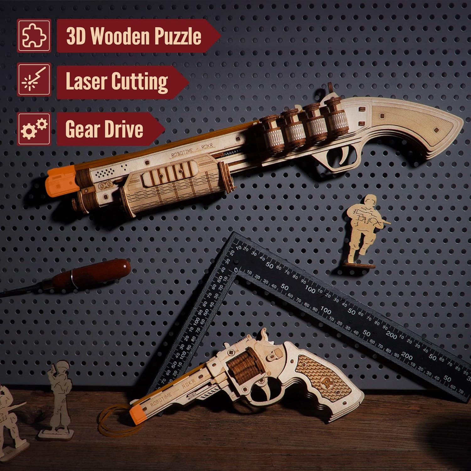 ROKR Wooden Puzzle Rubber Band Gun Building Kit for Kids & Adults