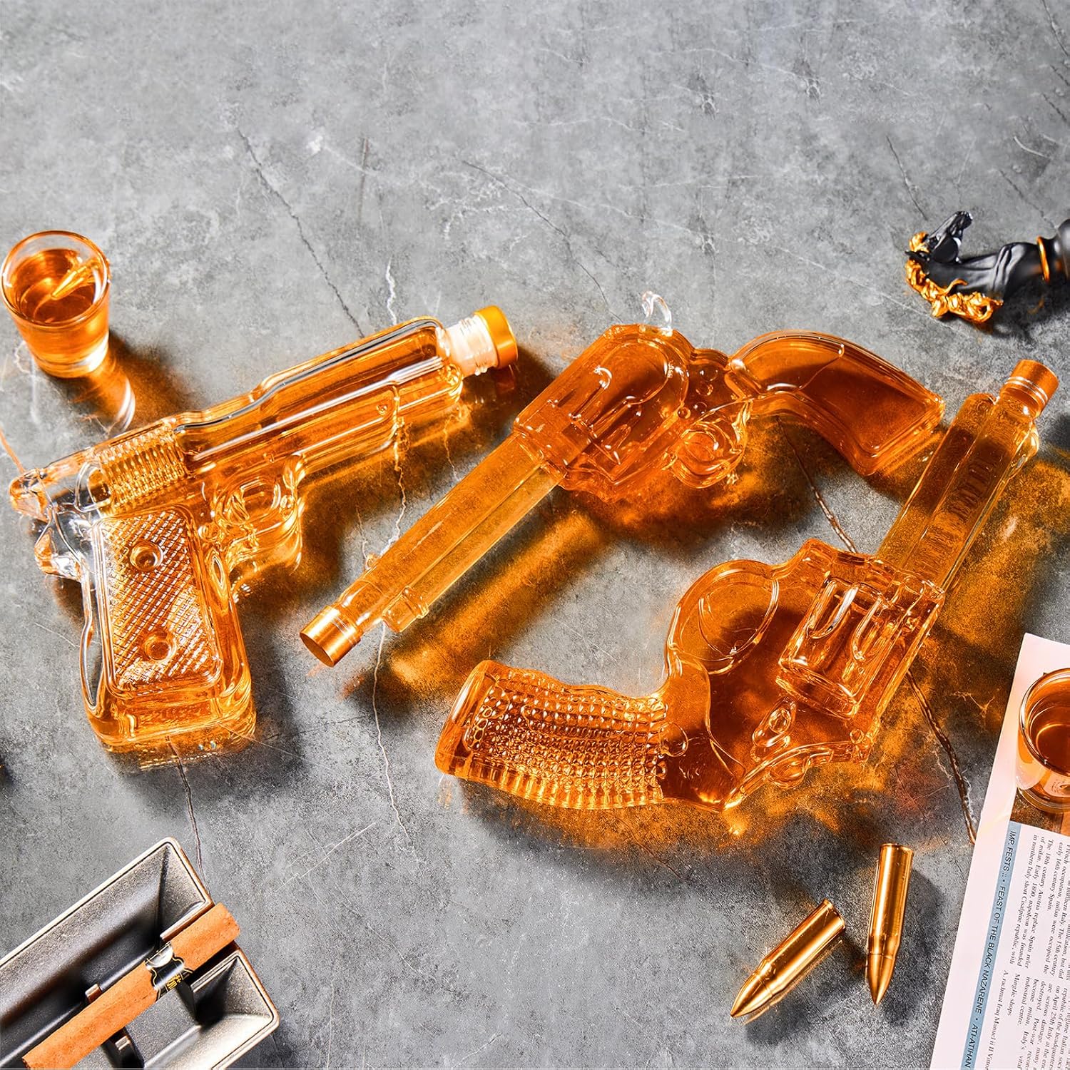 Personalized Gun Whiskey Decanter Set with Rack for Men