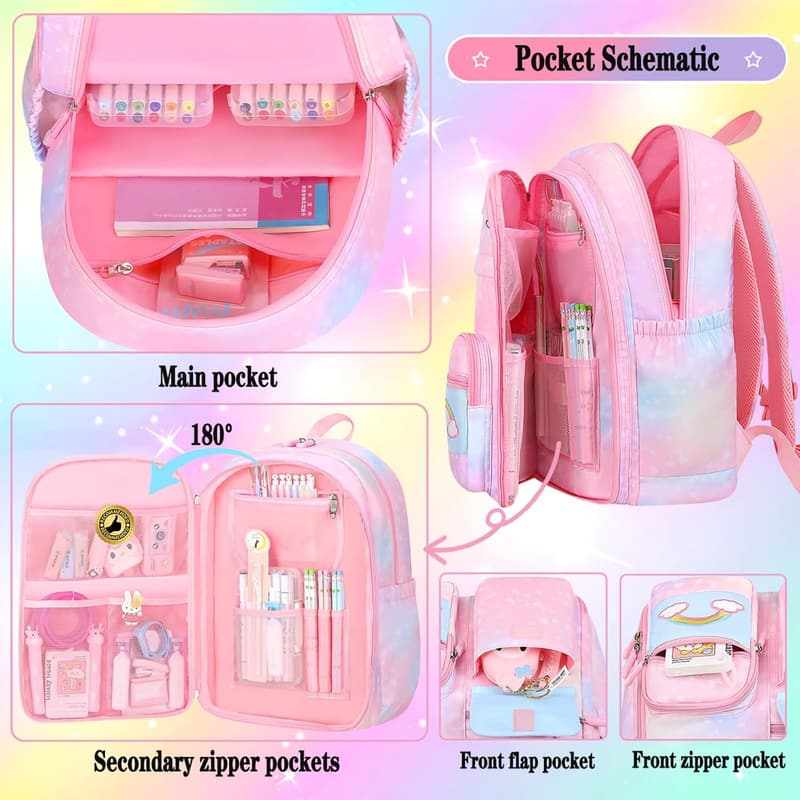 Cute Rainbow Backpack for Girls with Pen Bag