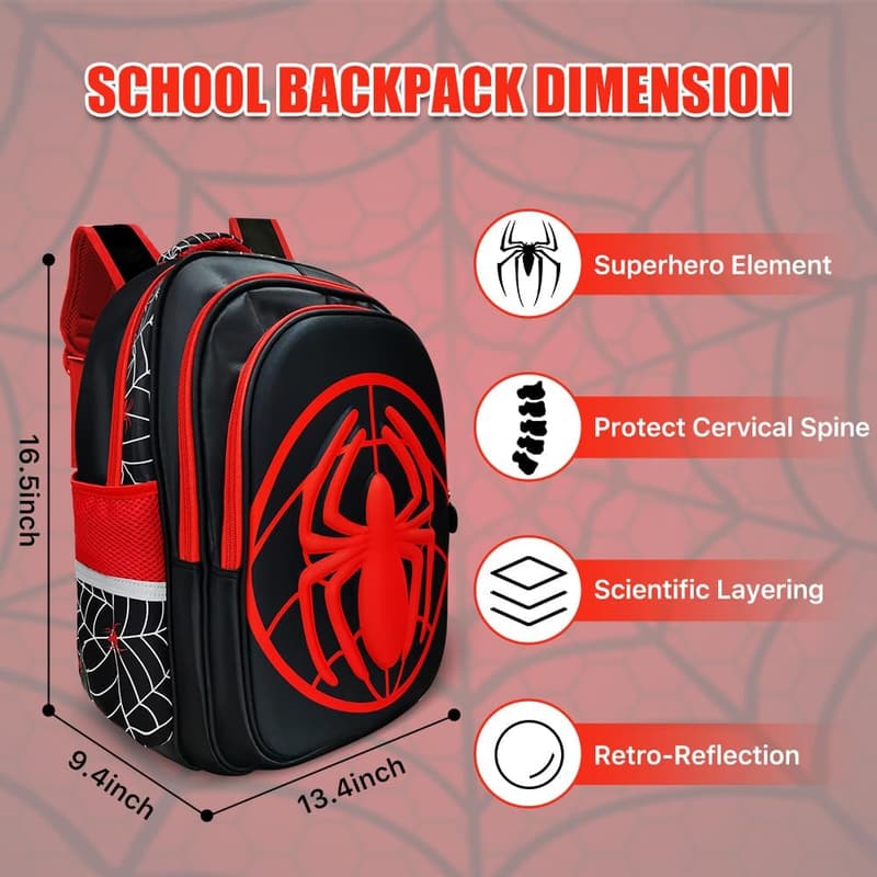 Kids Superhero Backpack - Lightweight, Waterproof, Large Capacity