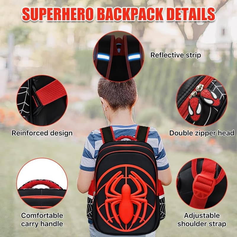 Kids Superhero Backpack - Lightweight, Waterproof, Large Capacity