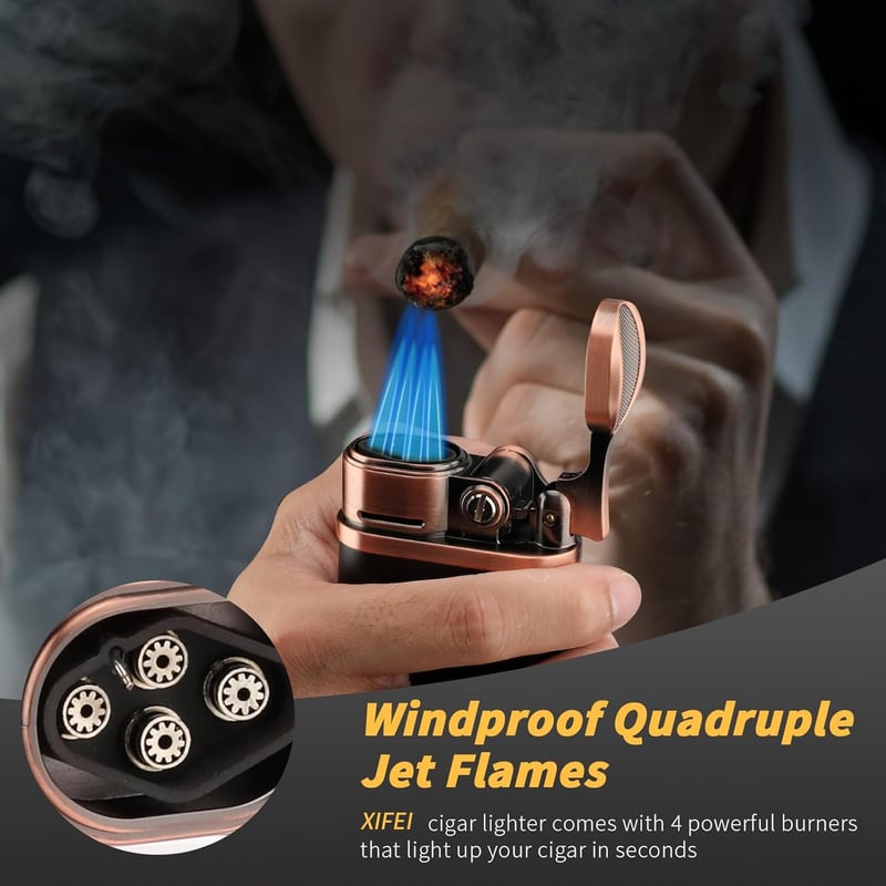 Cigar Torch with Holder - Windproof Bronze for Men