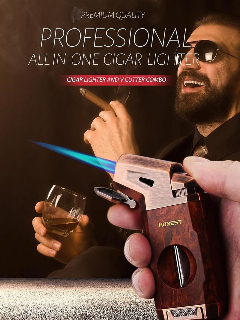 Butane Torch Lighter with V Cutter, Windproof Gift for Men