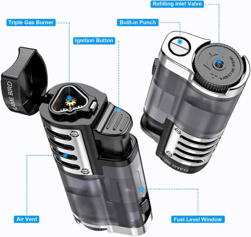2-Pack Refillable Windproof Triple Jet Torch Lighters