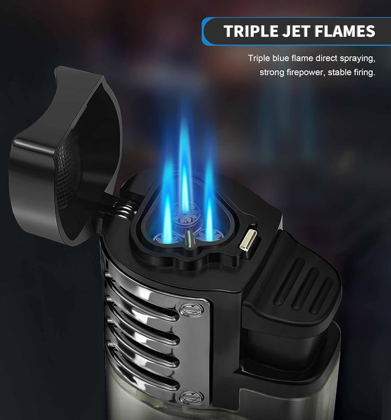 Men's Windproof Triple Jet Torch Lighter Set