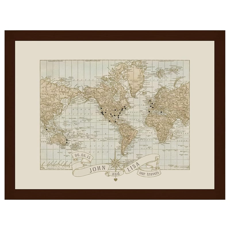 Wedding Anniversary Personalized Travel Map with Push Pins