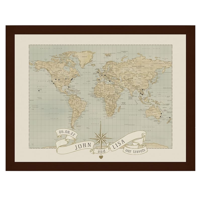 Wedding Anniversary Personalized Travel Map with Push Pins