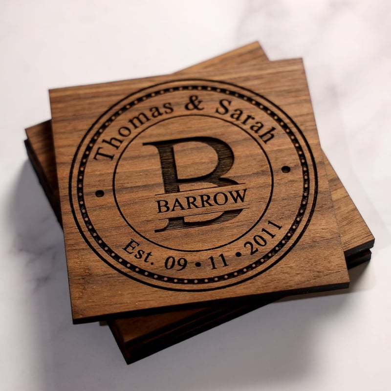 Anniversary Wooden Coaster Set – Handmade & Personalized