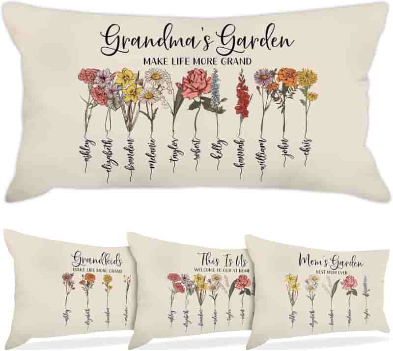 Mother's Day Garden Pillow Cover with Flowers