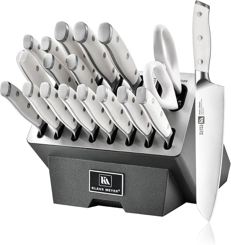19-Piece German Steel Knife Block Set (White)