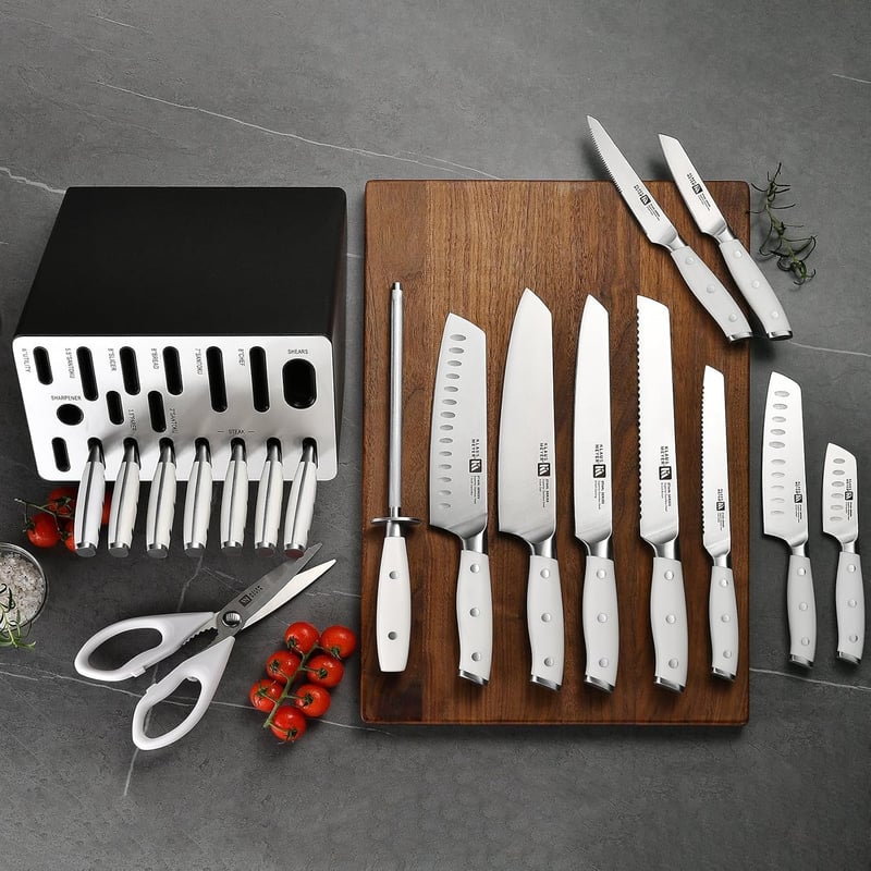19-Piece German Steel Knife Block Set (White)