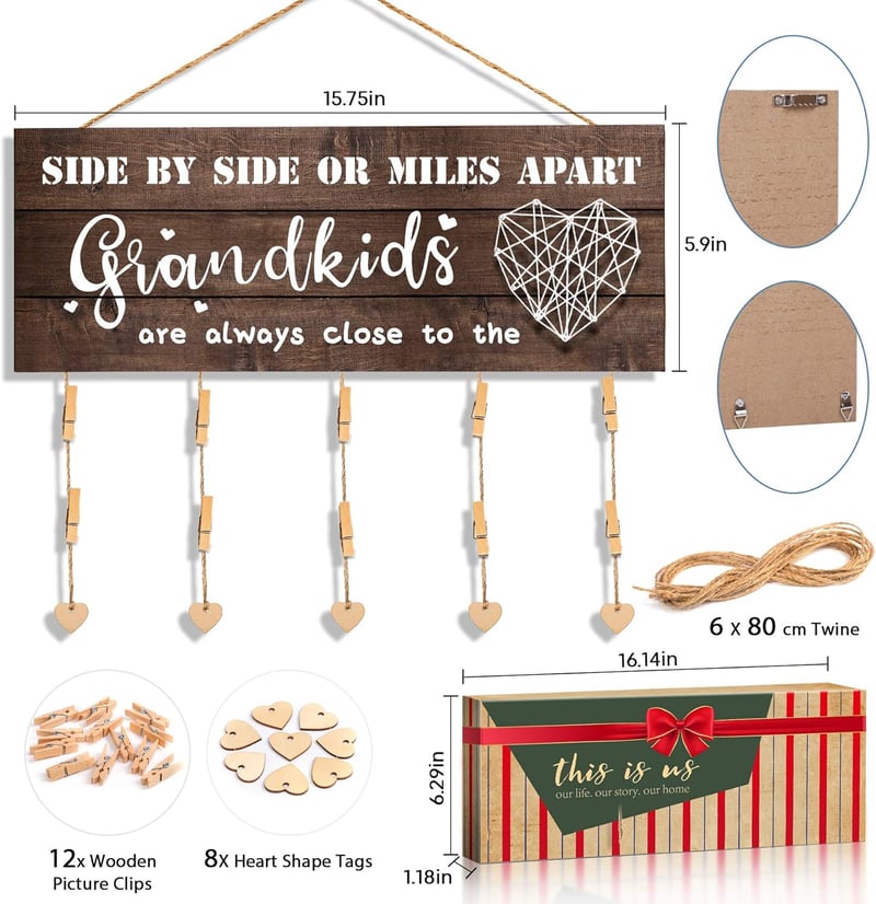 Grandma Photo Holder Frame with Clips and Twine