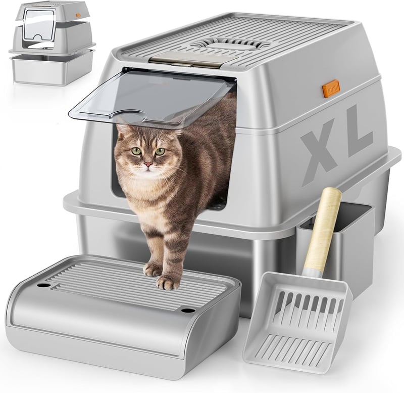 XL Stainless Steel Cat Litter Box with Lid