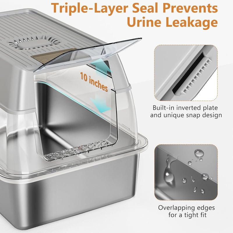 XL Stainless Steel Cat Litter Box with Lid