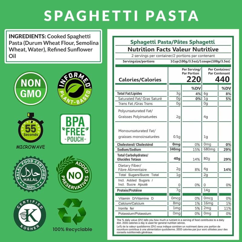 Ready-to-Eat Spaghetti Meals - 100% Italian Wheat