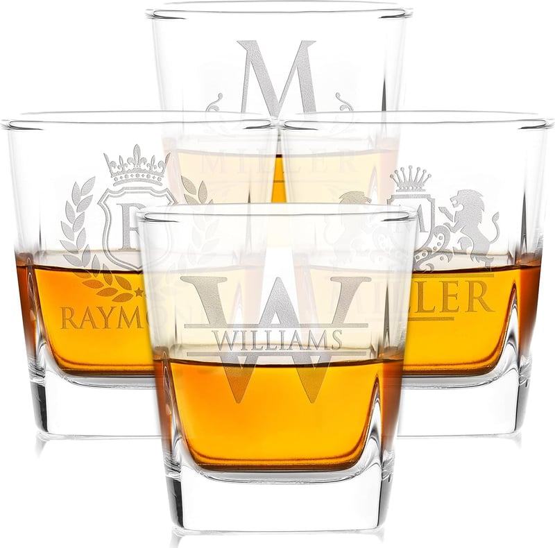 Personalized Whiskey Glasses Set - 9 oz Monogrammed Gift for Men