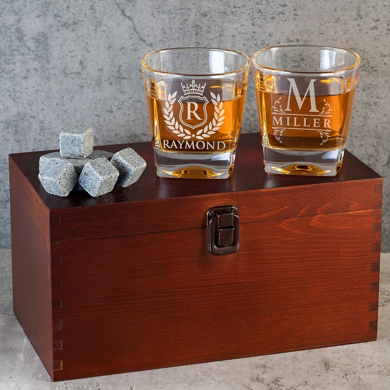 Personalized Whiskey Glasses Set - 9 oz Monogrammed Gift for Men