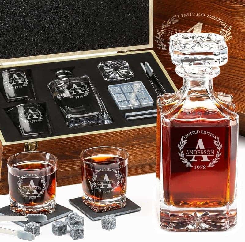 Engraved Whiskey Decanter & Stones Set for Men