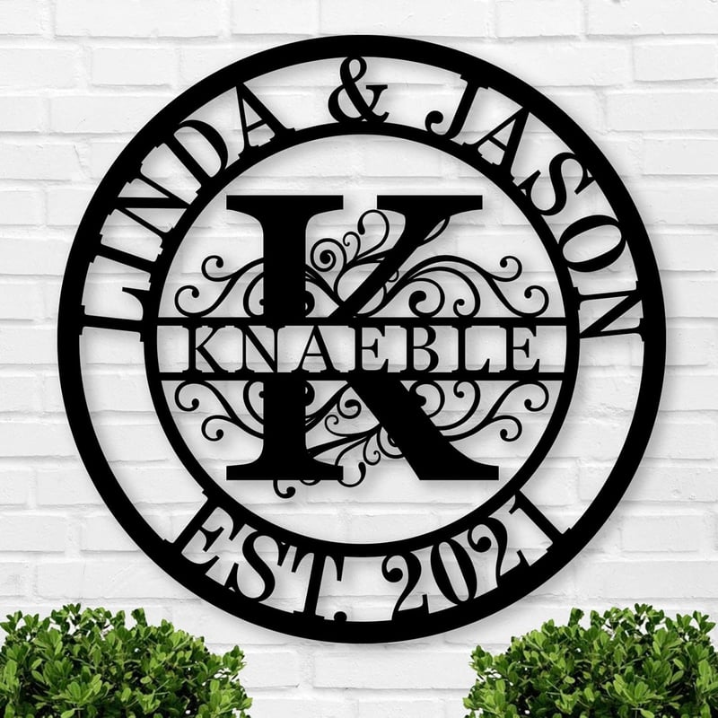 Wedding Monogram Metal Sign - Personalized Family Name Decor