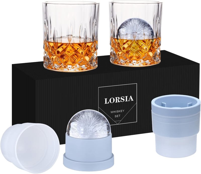Unique Whiskey Glass Gift Set with Ice Molds, 10 Oz