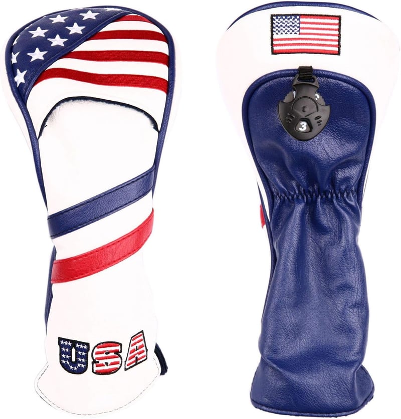 USA Flag Golf Head Cover with Number Tags