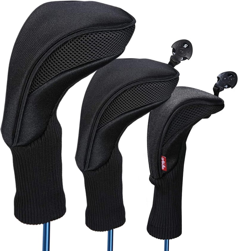 Golf Club Headcovers Set – Black, 3-Piece with Tags