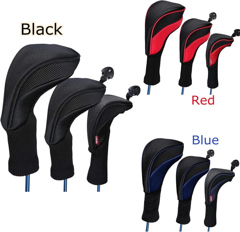 Golf Club Headcovers Set – Black, 3-Piece with Tags