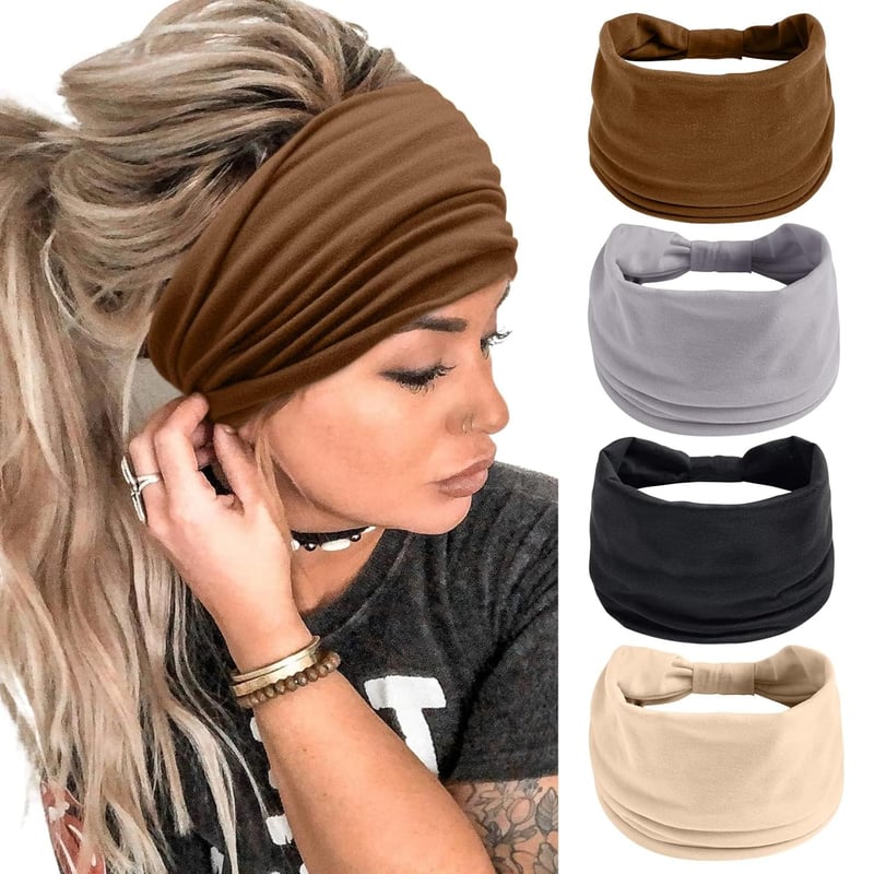 Women's Boho Black Wide Headbands - Pack of 4