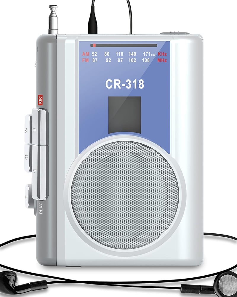 Portable Cassette Player with AM/FM, Speaker & Mic, Battery-Operated