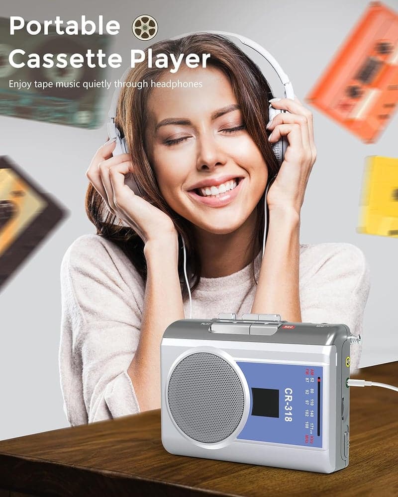 Portable Cassette Player with AM/FM, Speaker & Mic, Battery-Operated