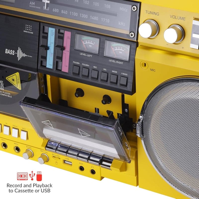 Retro Boombox CD Player with Bluetooth & AUX Inputs