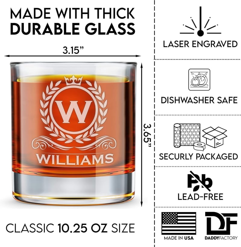 Custom 10.25 oz Engraved Whiskey Glass Gift for Men