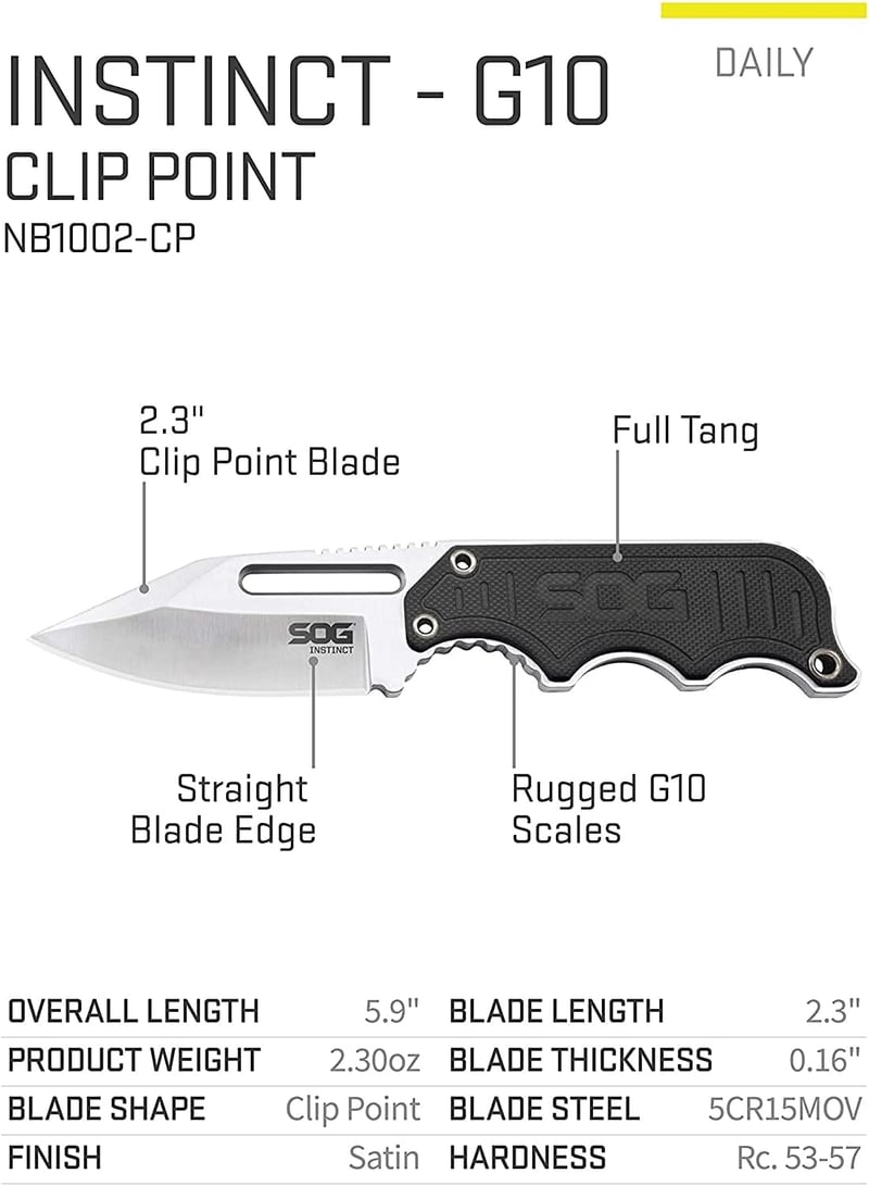 Instinct Black Fixed Blade Knife, 2.3