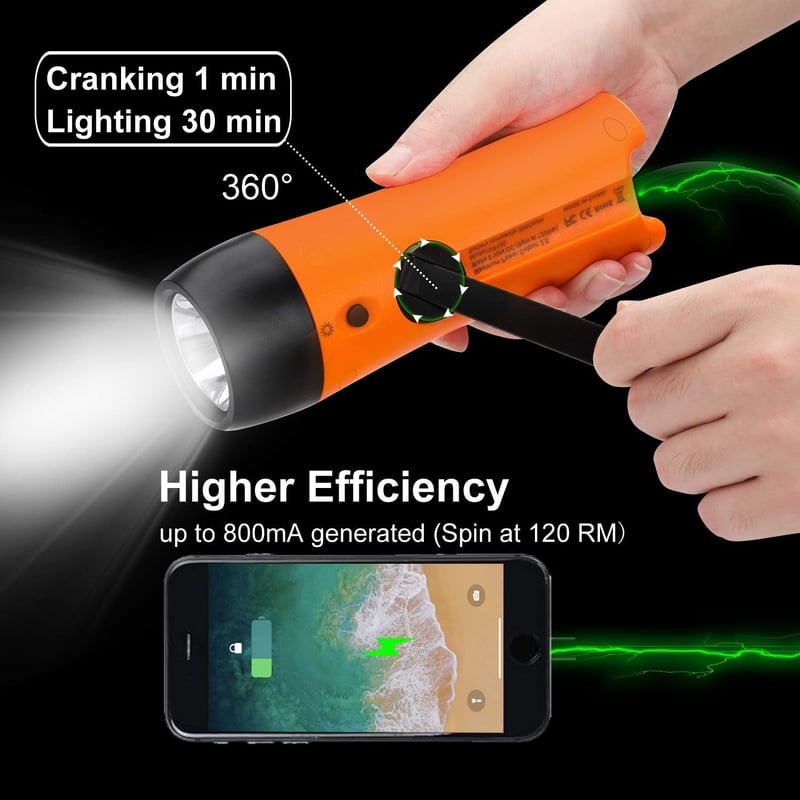 Emergency Hand Crank Flashlight & USB Charger – Rechargeable