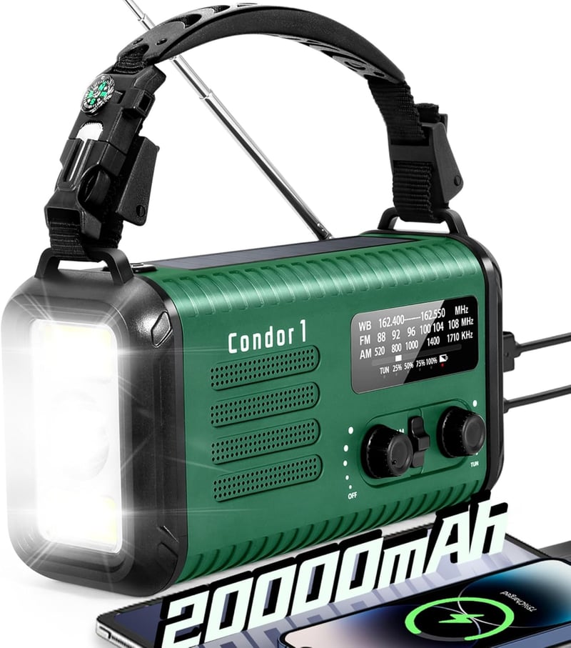 Emergency Solar Crank Radio with Charger & SOS, 20000mAh