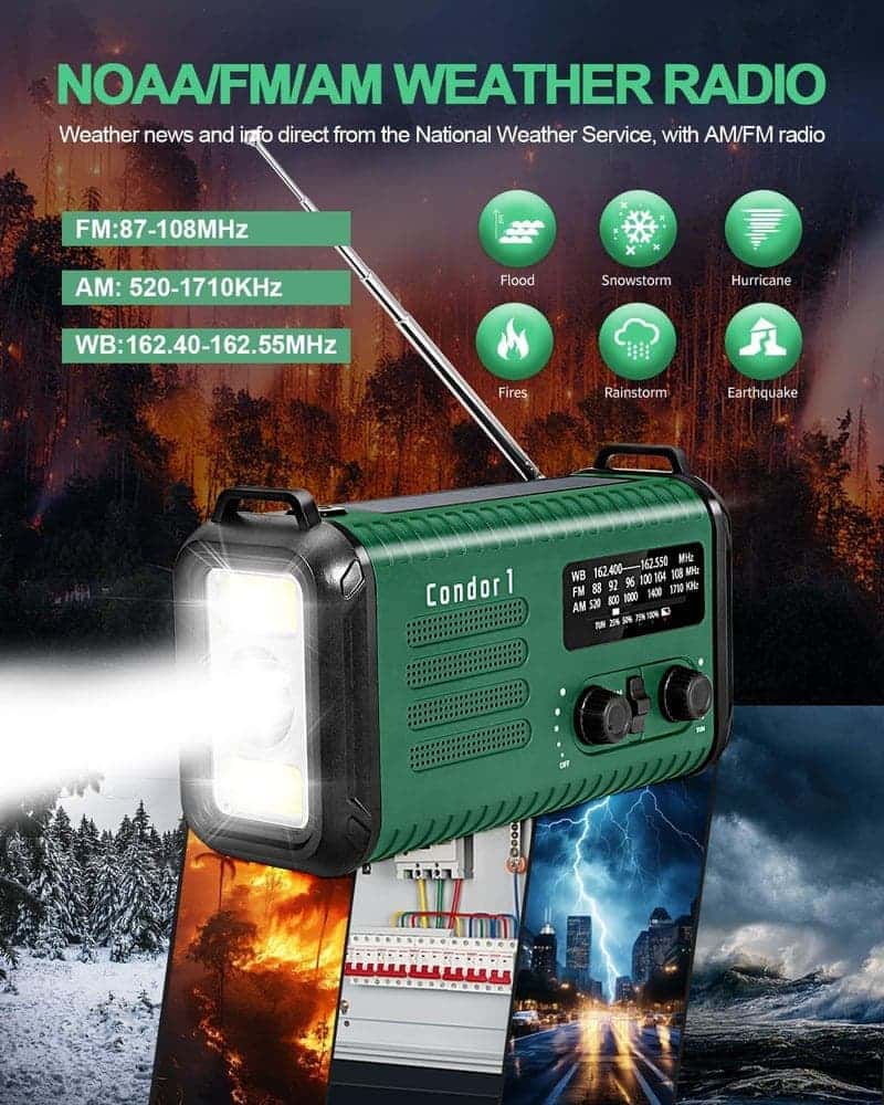 Emergency Solar Crank Radio with Charger & SOS, 20000mAh