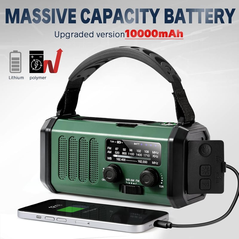 Emergency Hand Crank Radio, 10000mAh Solar Power Bank & Flashlight