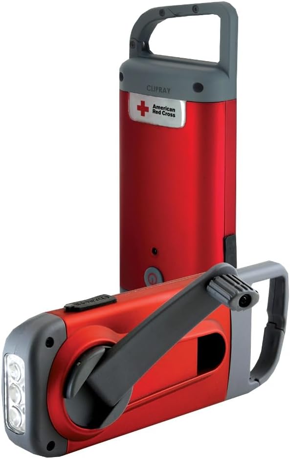 Emergency Crank Flashlight & Phone Charger, Red Clip-On Design