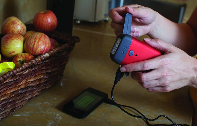 Emergency Crank Flashlight & Phone Charger, Red Clip-On Design