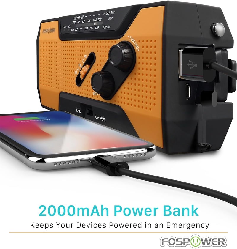 Emergency Weather Radio with Power Bank & Multiple Charging Options