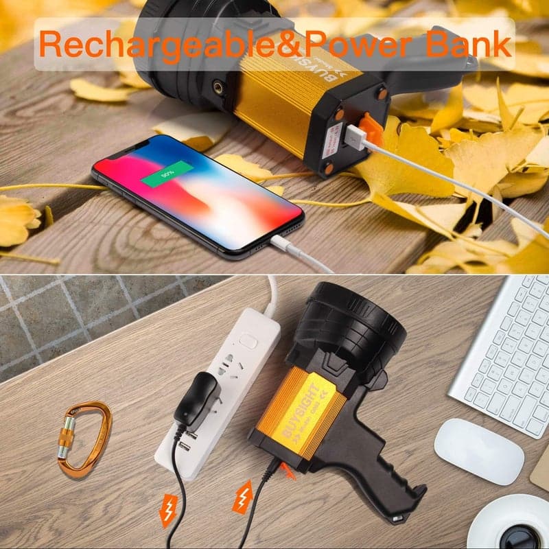 Rechargeable Handheld Spotlight, 1,000,000 Lumens, Golden Aluminum Alloy