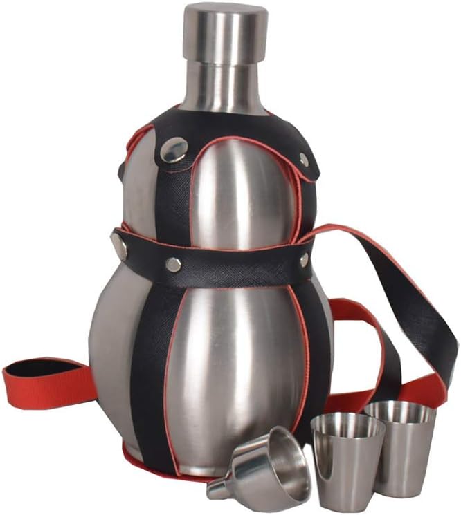 64 Oz Stainless Steel Wine Flask with Black Strap for Outdoors