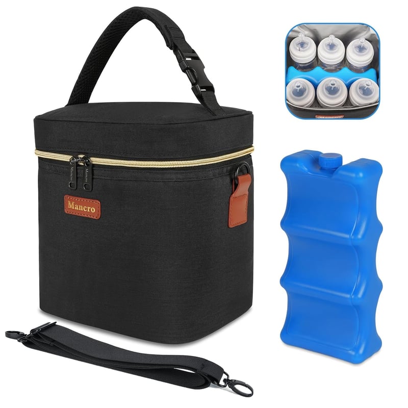 Breastmilk Cooler Bag with Ice Pack, Fits 6 Bottles, Black