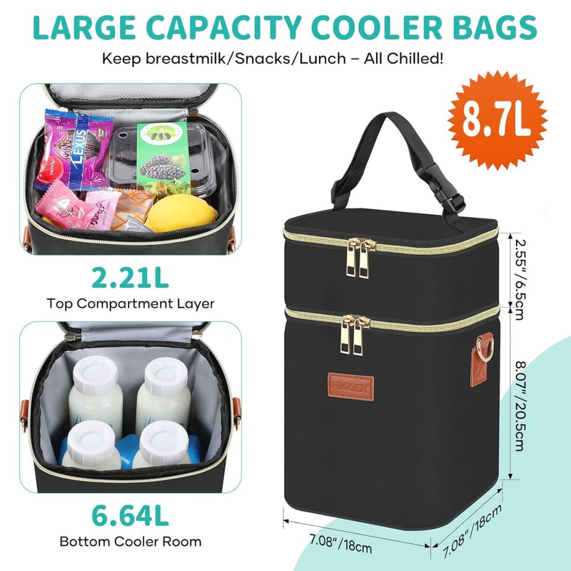 Baby Bottle Tote Bag with Ice Pack, Insulated Cooler for Moms