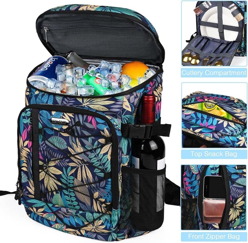 Insulated Cooler Backpack with Ice Packs, 30-Can Capacity